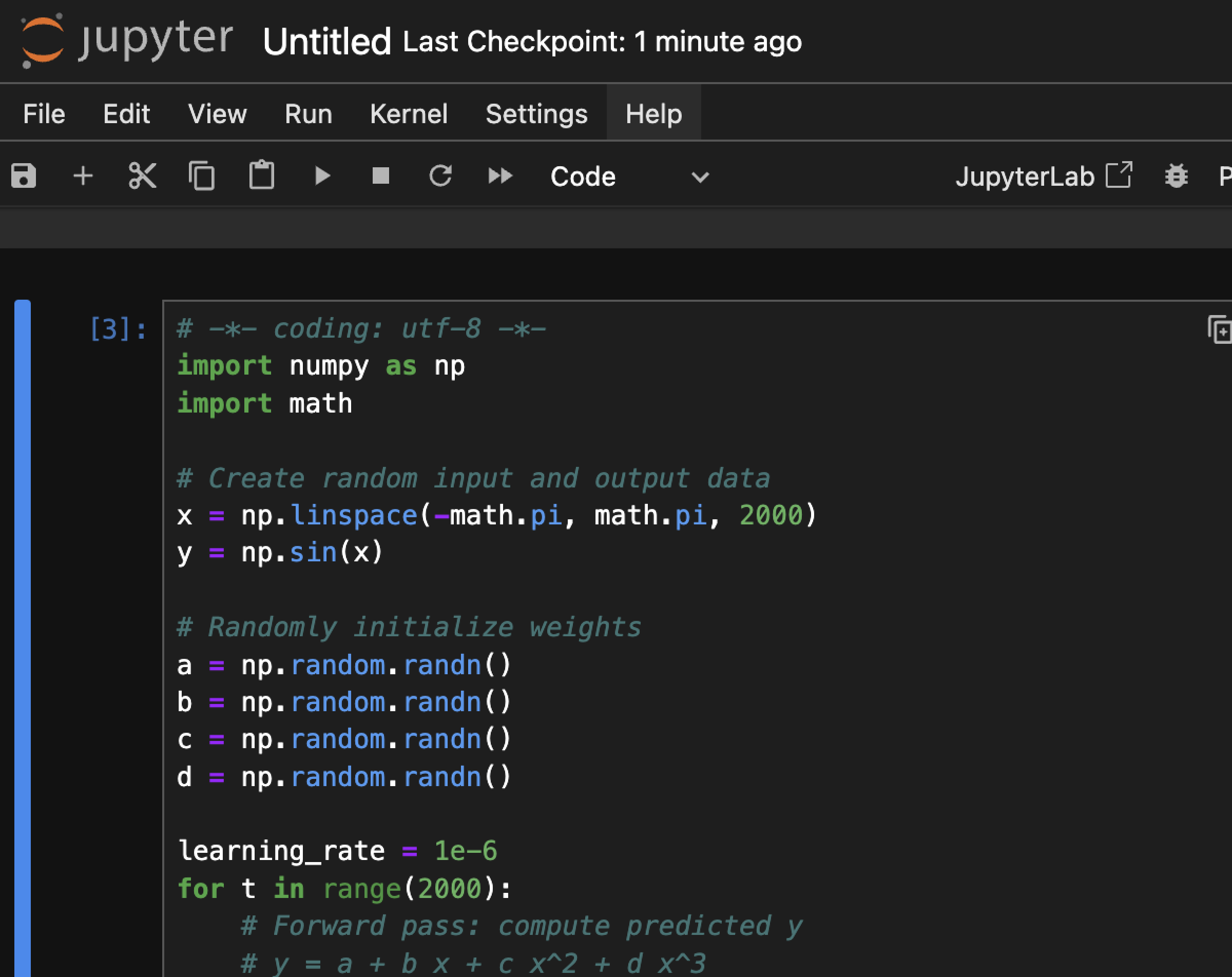 Jupyter Notebook interface, accessed from Instance Details in SimplePod dashboard.
