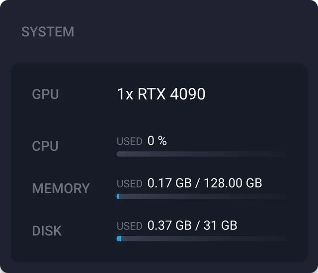 System section in the instance details of My Instances in the SimplePod.ai dashboard.