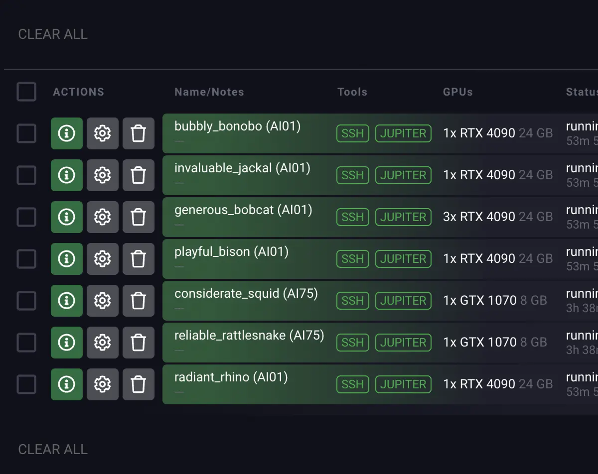 My Instances section in the SimplePod dashboard, where you can monitor your instances.